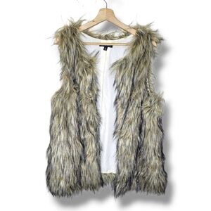 Signature Studio Faux Fur Vest Womens Size M Sleeveless Brown Beige
